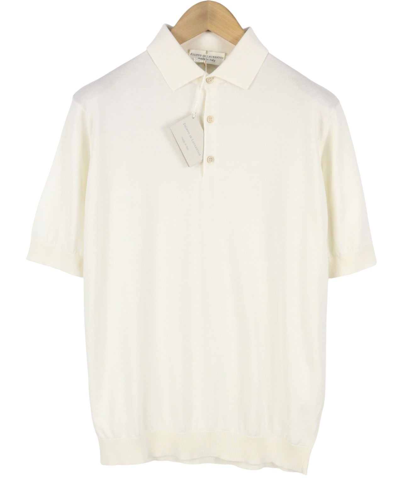 FILIPPO DE LAURENTIIS Men Polos IT54 XL White Cotton Knit Short Sleeve