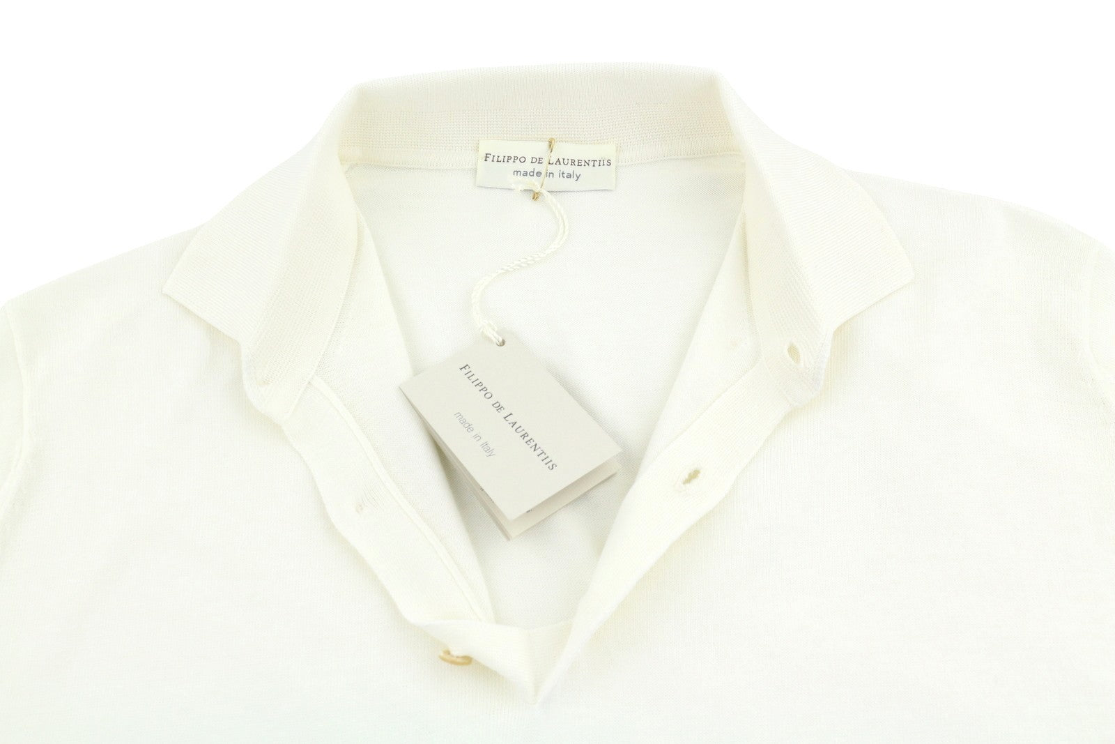 FILIPPO DE LAURENTIIS Men Polos IT54 XL White Cotton Knit Short Sleeve