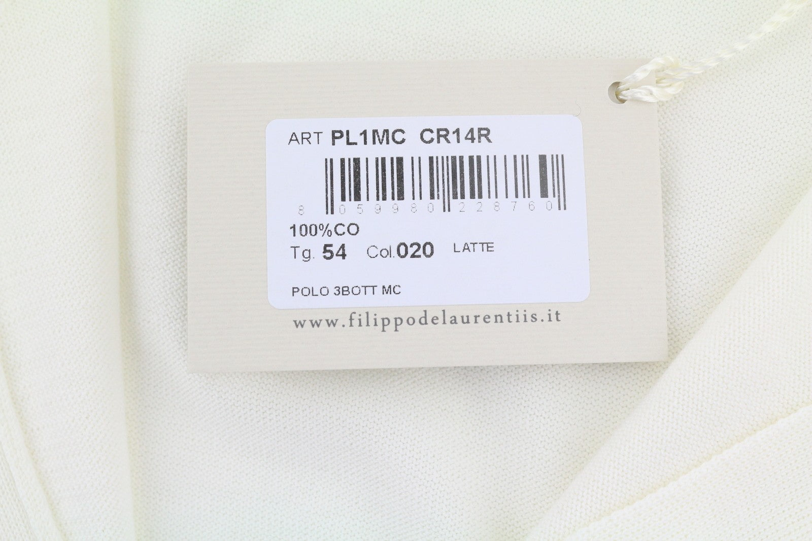 FILIPPO DE LAURENTIIS Men Polos IT54 XL White Cotton Knit Short Sleeve