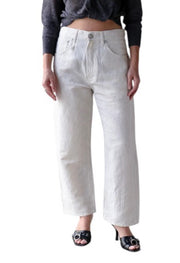 R13 X-BF Women Trousers 30 White With Black Mini Stripe Linen Blend SS26 RRP785
