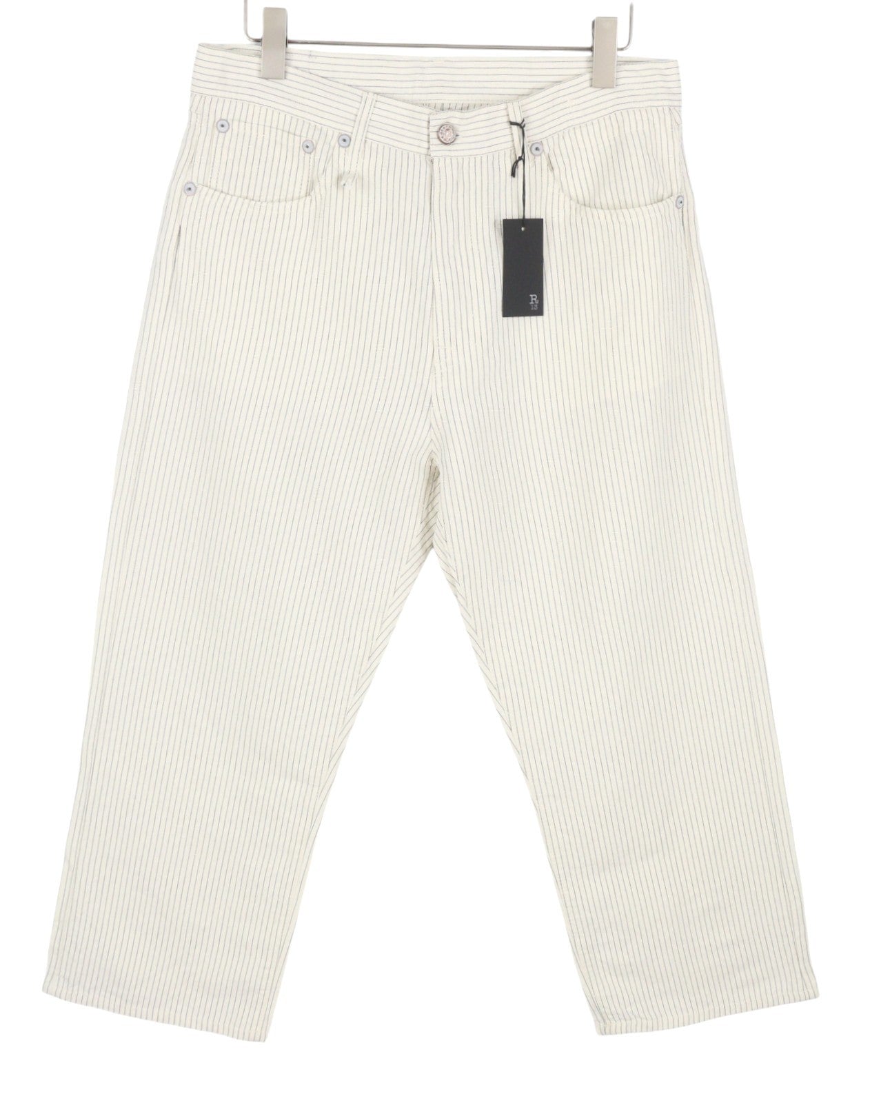 R13 X-BF Women Trousers 30 White With Black Mini Stripe Linen Blend SS26 RRP785