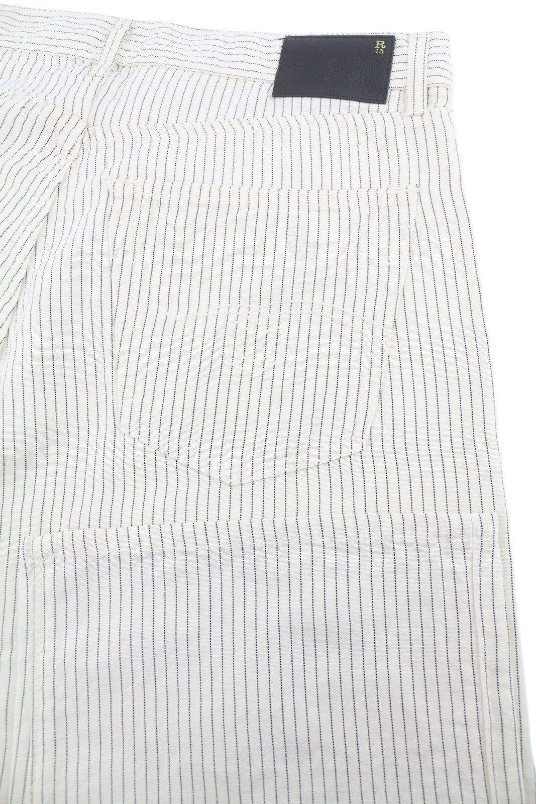 R13 X-BF Women Trousers 30 White With Black Mini Stripe Linen Blend SS26 RRP785