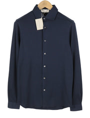 FILIPPO DE LAURENTIIS Men Shirt IT48 S Dark Blue Cotton Tricot Cutaway Collar