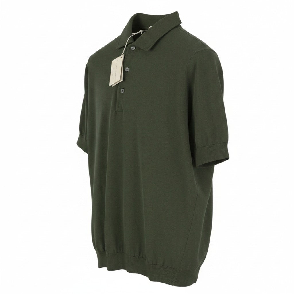 FILIPPO DE LAURENTIIS Men Polos IT50 M Dark Green Knit Cotton Short Sleeve
