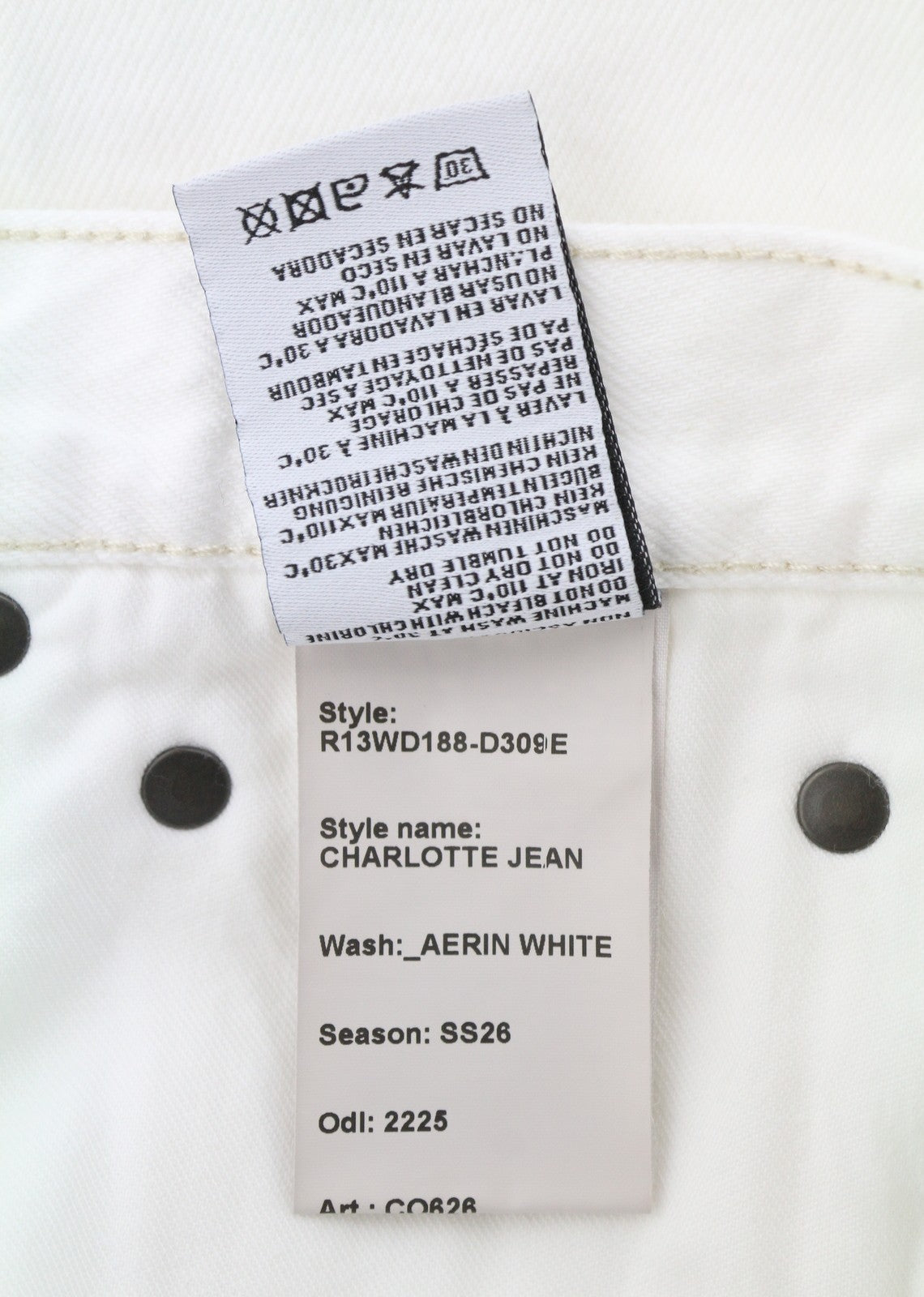 R13 Charlotte Women Jeans 26 Aerin White Flared Fit Zipper SS26