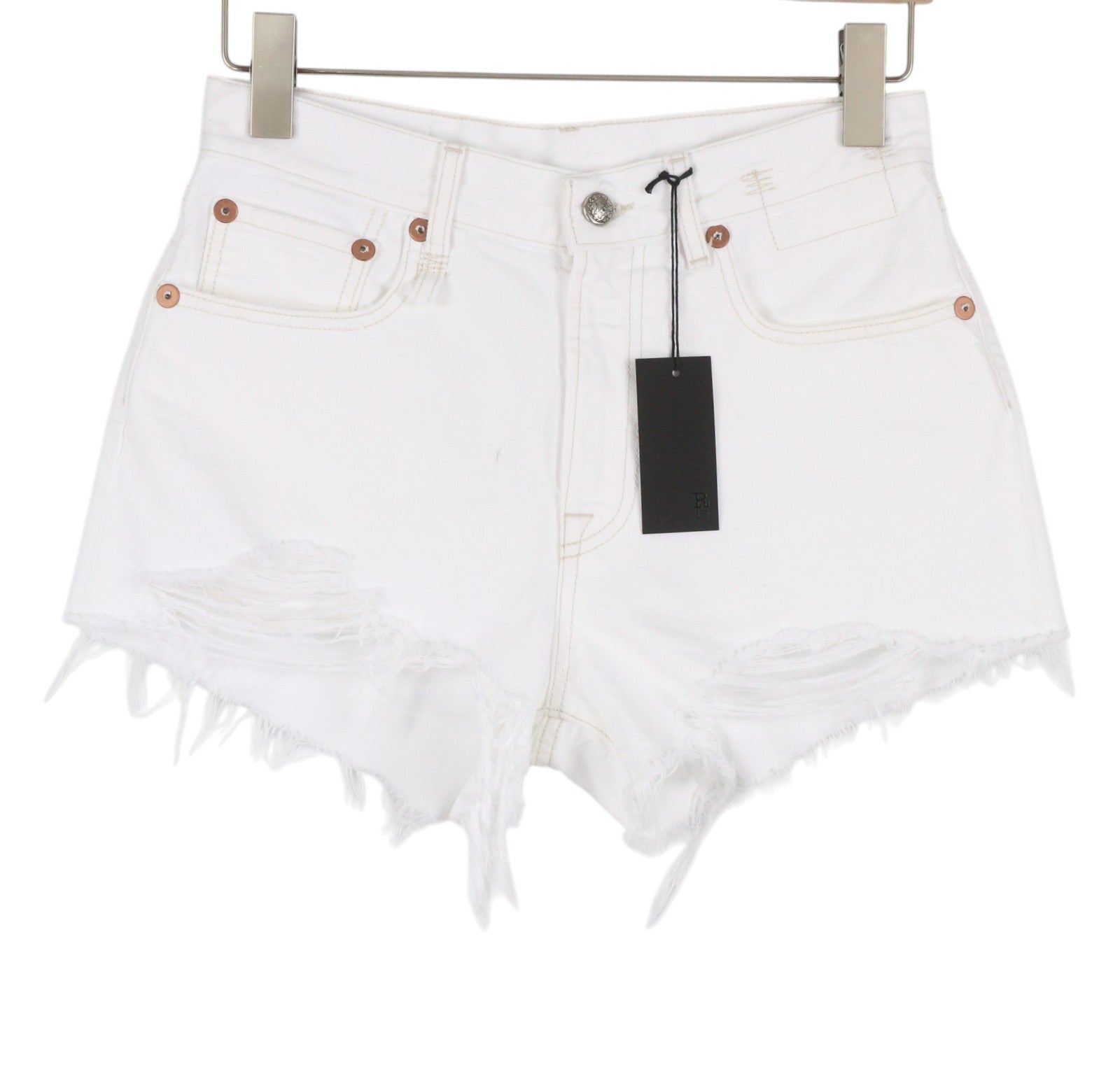 R13 Boyfriend Women Shorts 24 Aerin White Distress Ripped Zip Fly SS26