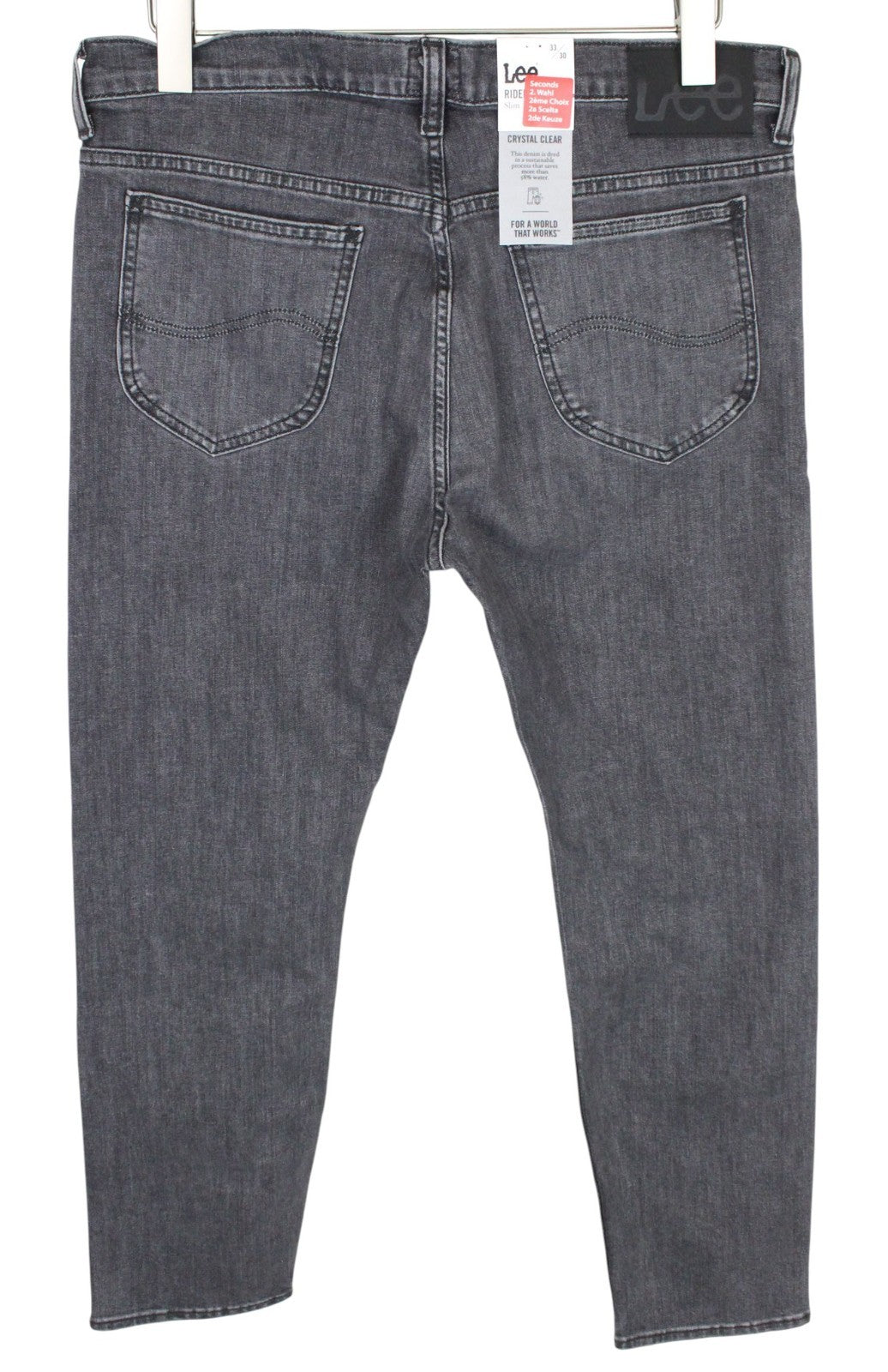 LEE Rider Men Jeans W33/L32 Grey Slim Cotton Stretch Faded Washed Denim 5-Pocket