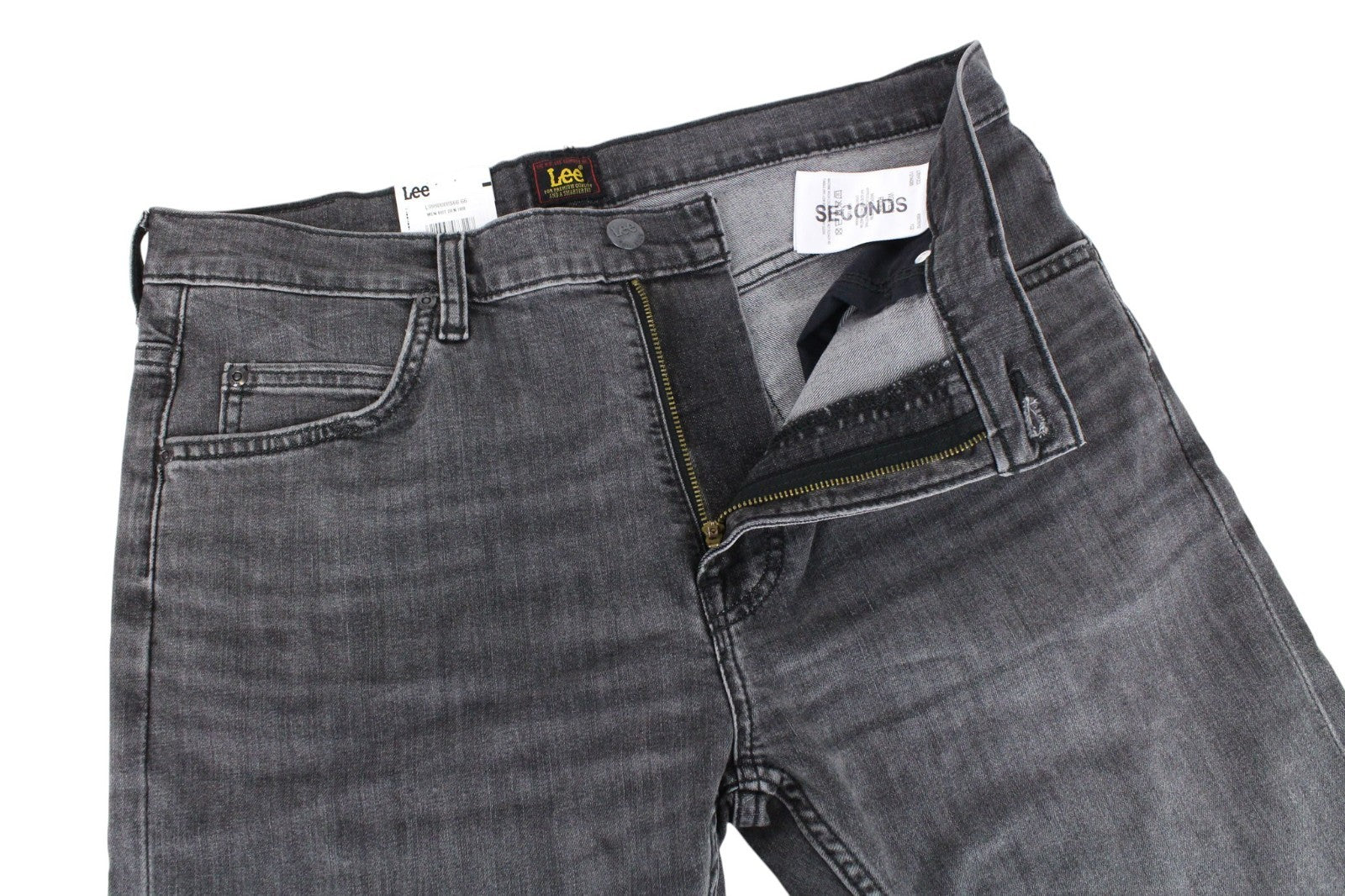 LEE Rider Men Jeans W33/L32 Grey Slim Cotton Stretch Faded Washed Denim 5-Pocket