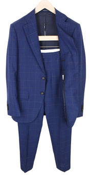SUITSUPPLY Lazio Men Suit UK38R Blue Slim Windowpane Check 2-Piece Wool Mohair