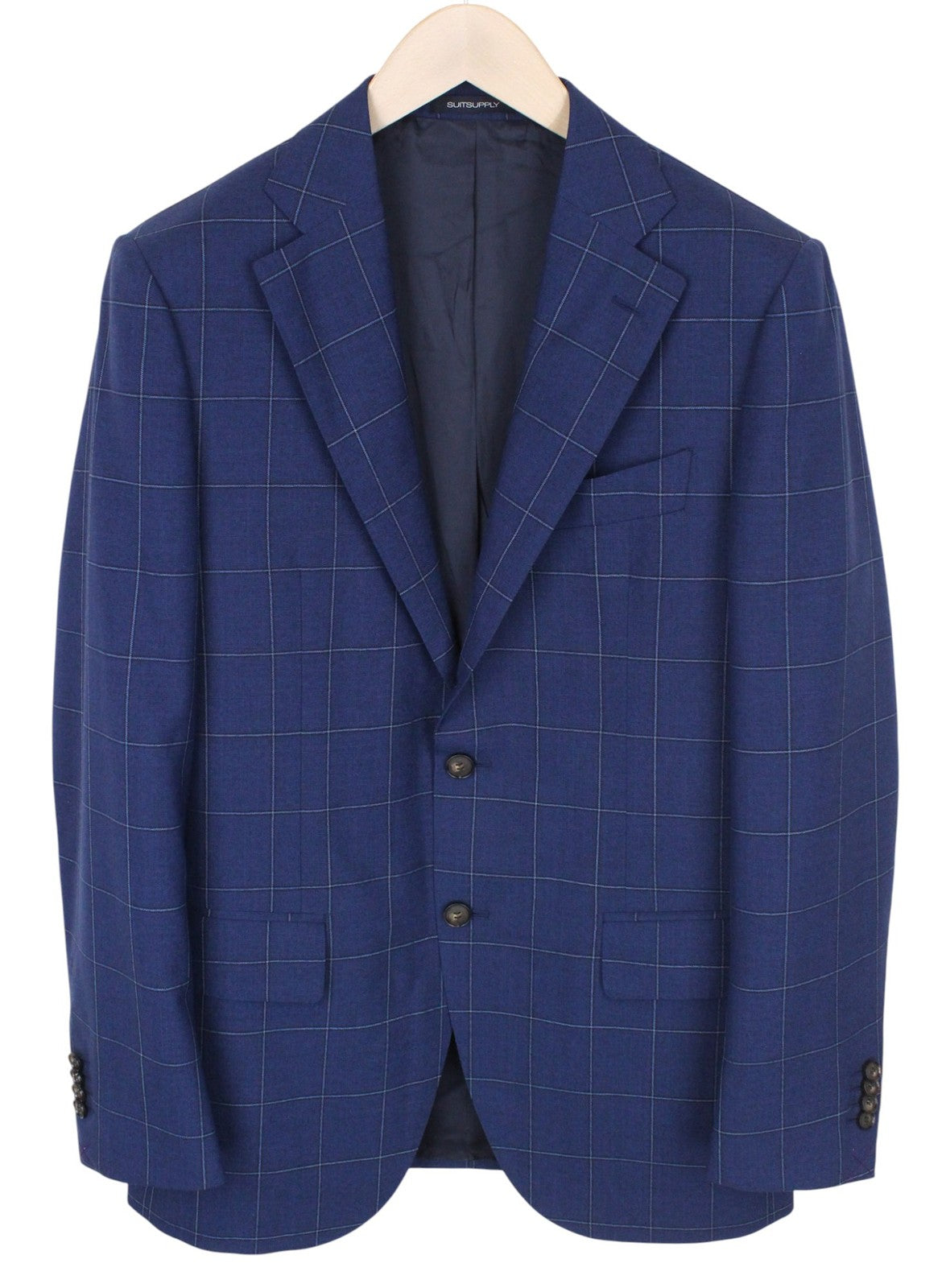 SUITSUPPLY Lazio Men Suit UK38R Blue Slim Windowpane Check 2-Piece Wool Mohair