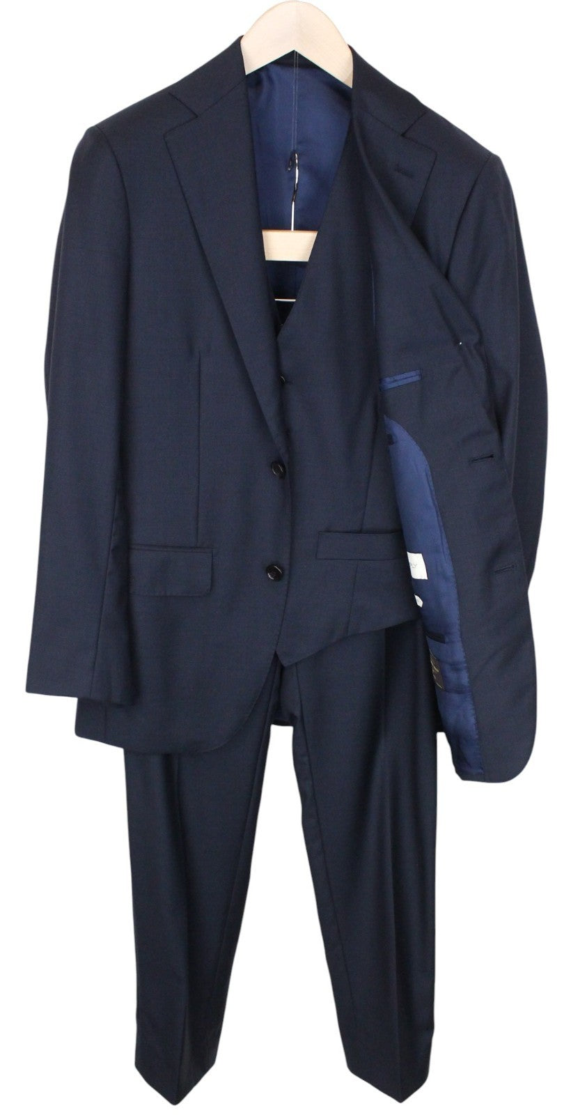 SUITSUPPLY Lazio Men Suit UK32 Navy Slim Cut Melange 3-Piece Perennial Wool