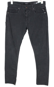 REPLAY Grover Men Trousers W30/L34 Dyed Grey Velvet Straight Corduroy Stretch