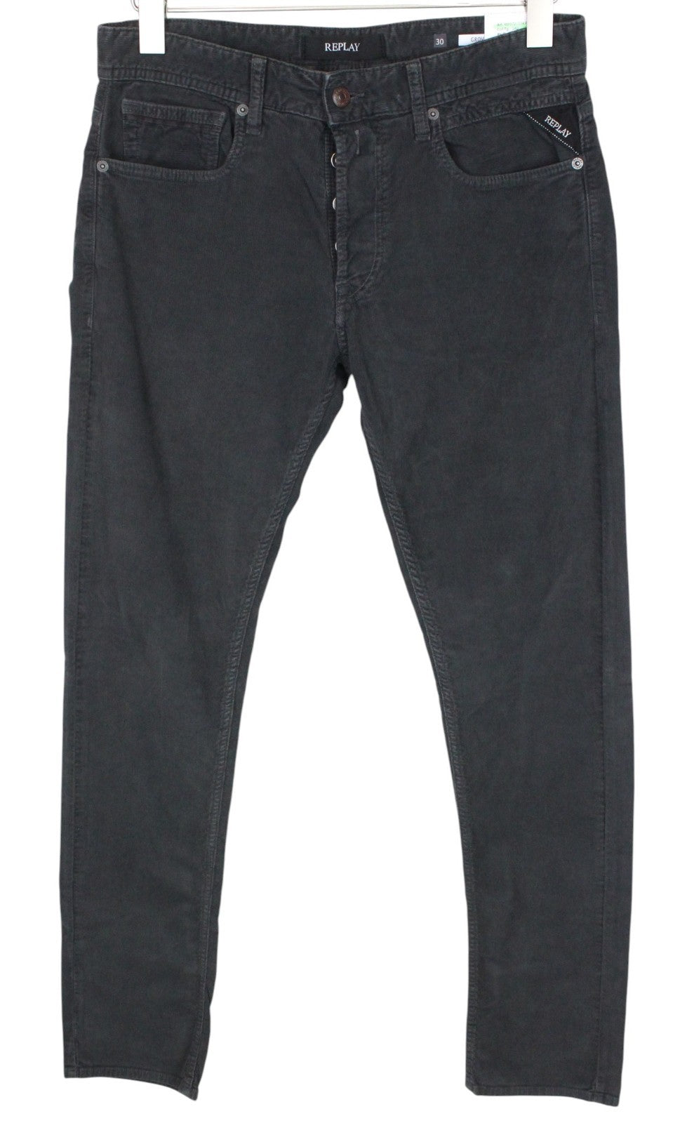 REPLAY Grover Men Trousers W30/L34 Dyed Grey Velvet Straight Corduroy Stretch