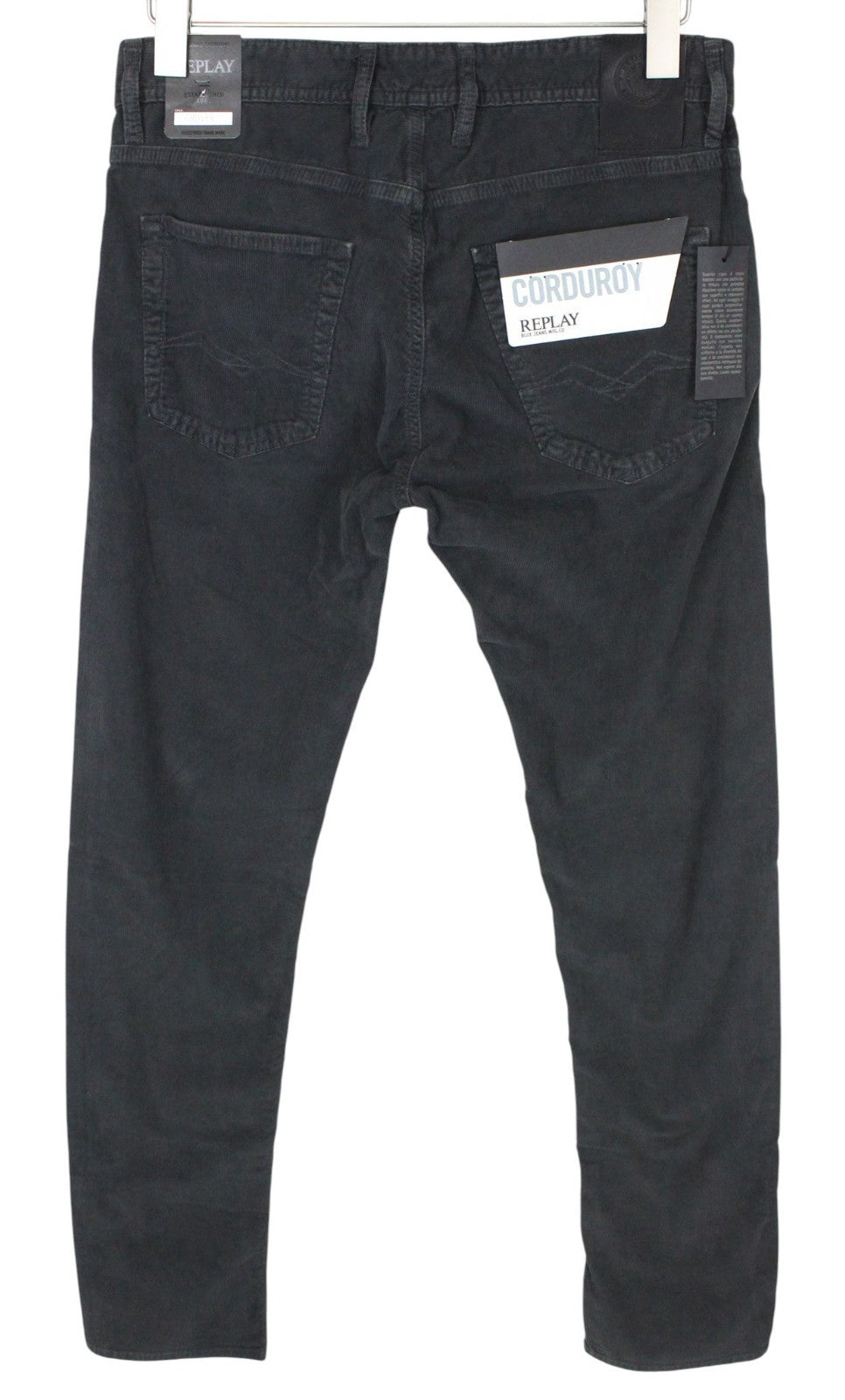REPLAY Grover Men Trousers W30/L34 Dyed Grey Velvet Straight Corduroy Stretch
