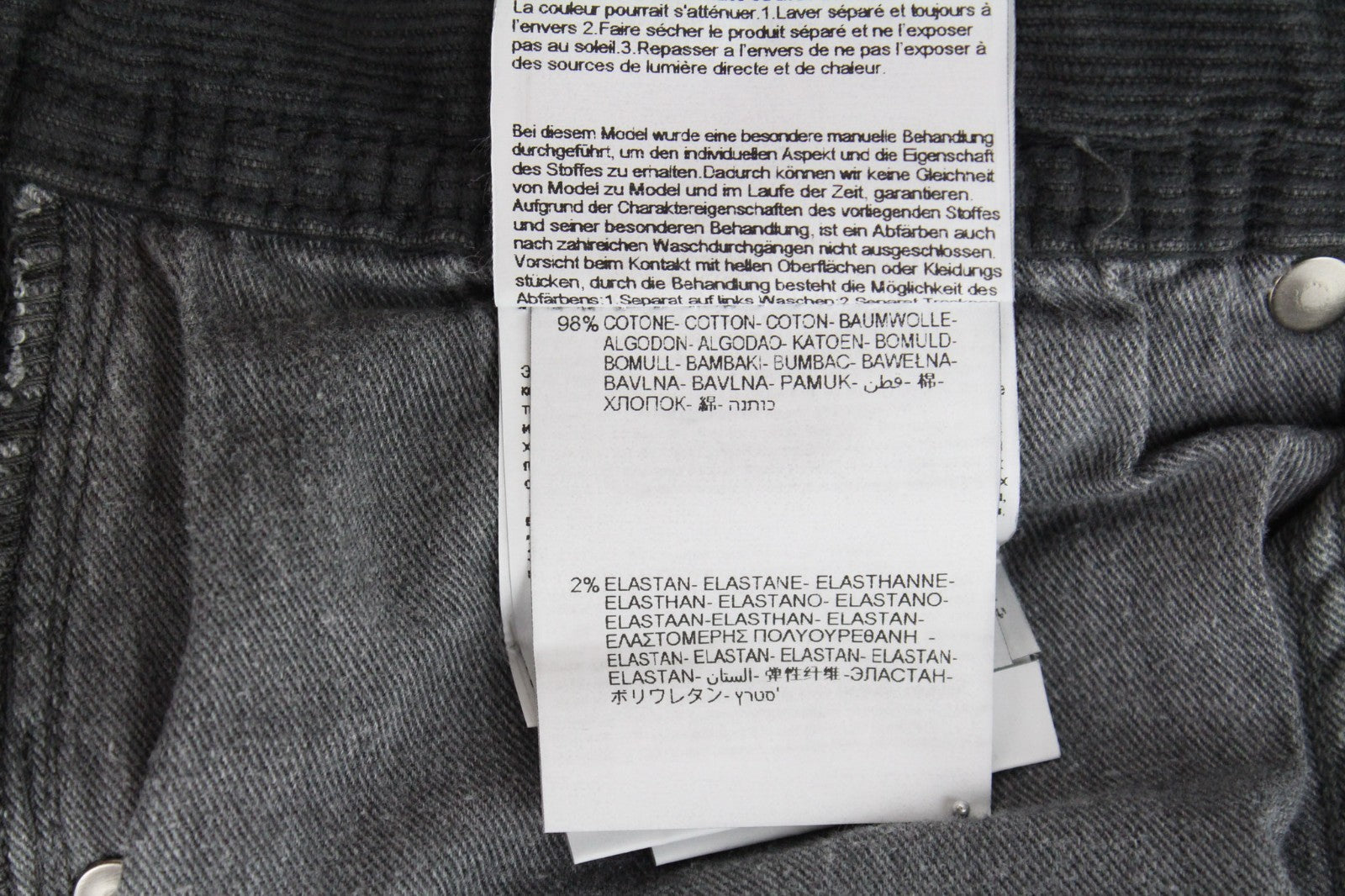 REPLAY Grover Men Trousers W30/L34 Dyed Grey Velvet Straight Corduroy Stretch