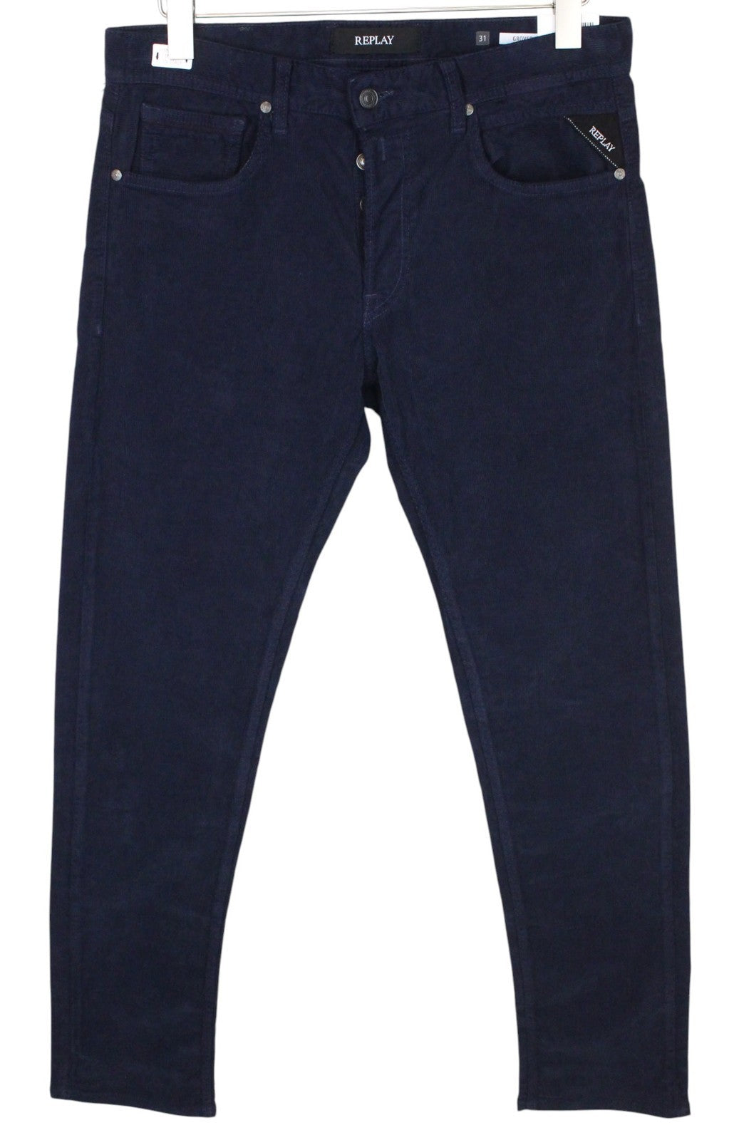 REPLAY Grover Men Trousers W31/L34 Blue Straight Fit Corduroy Velvet Stretch