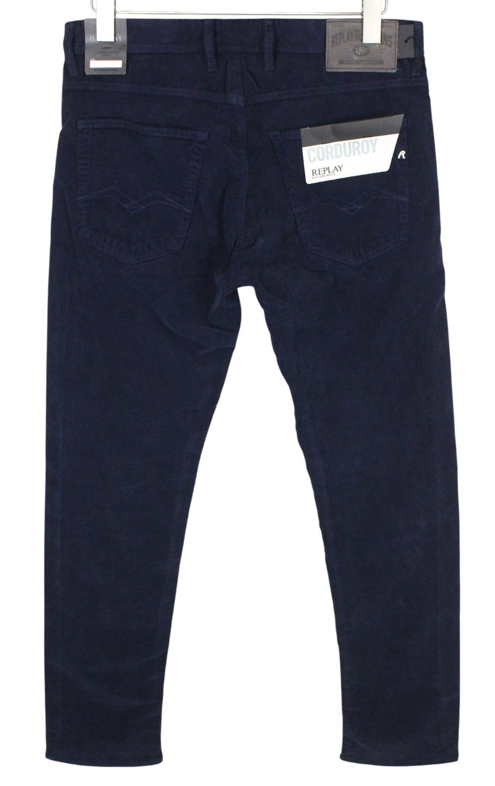 REPLAY Grover Men Trousers W31/L34 Blue Straight Fit Corduroy Velvet Stretch