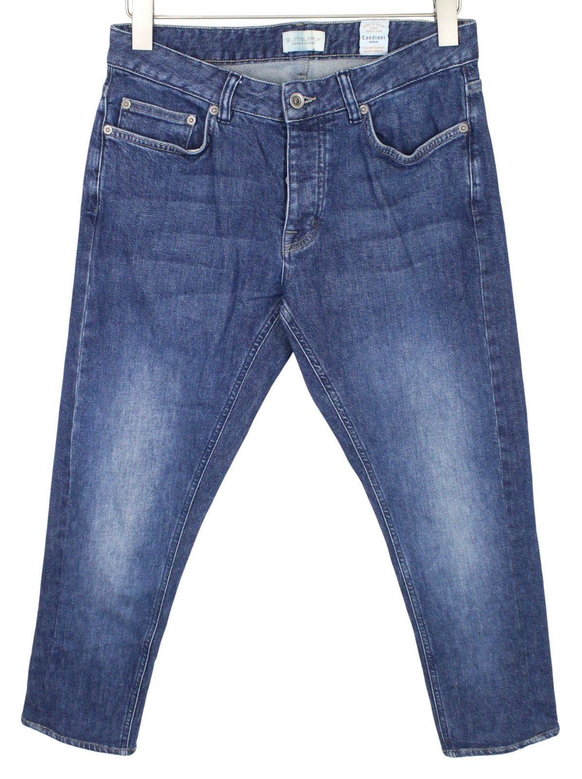 SUITSUPPLY Alain Men Jeans W30/L32 Mid-Blue Slim Fit Selvedge Buttoned Stretch