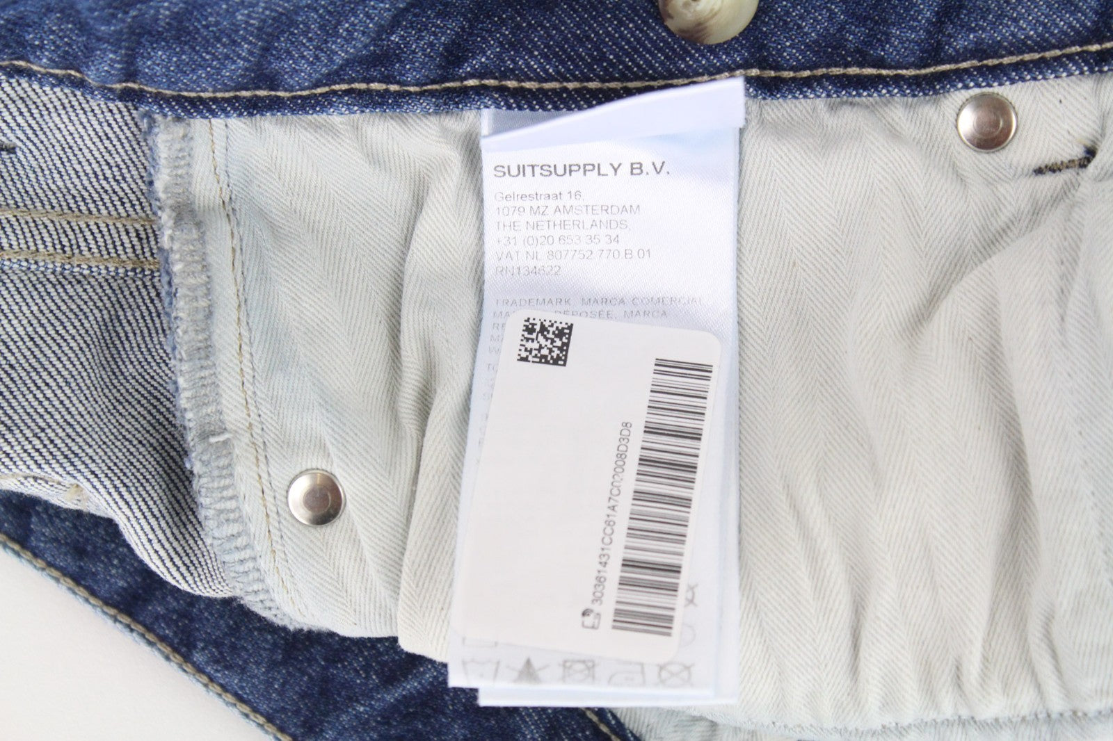 SUITSUPPLY Alain Men Jeans W30/L32 Mid-Blue Slim Fit Selvedge Buttoned Stretch