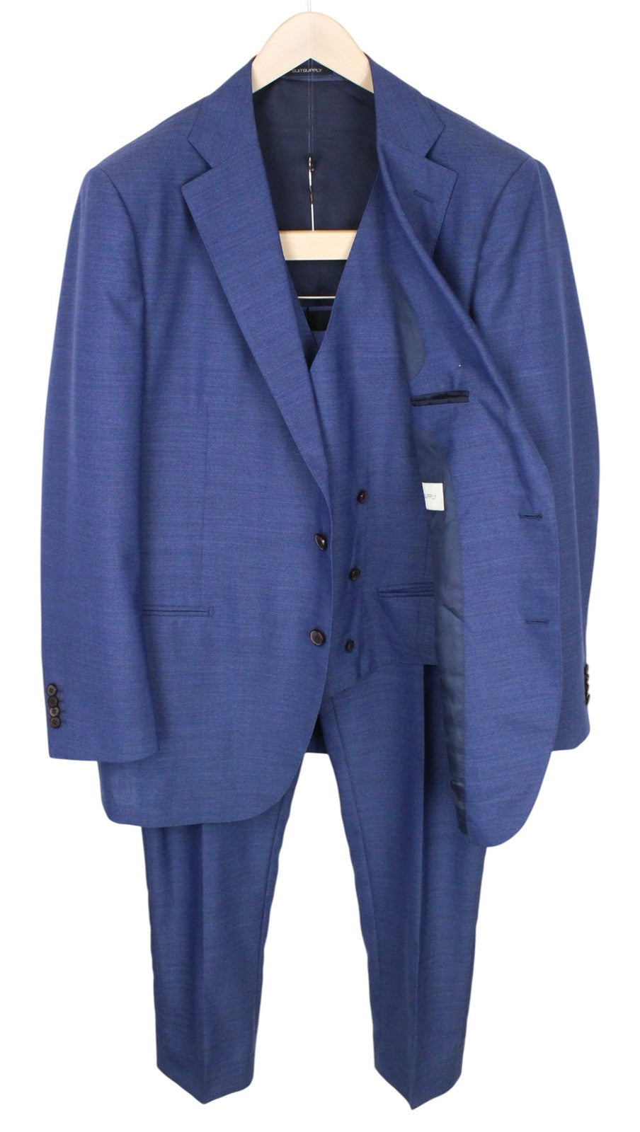 SUITSUPPLY La Spalla Men Suit UK48R Blue Single-Breasted Lined Pure Wool 3 Piece