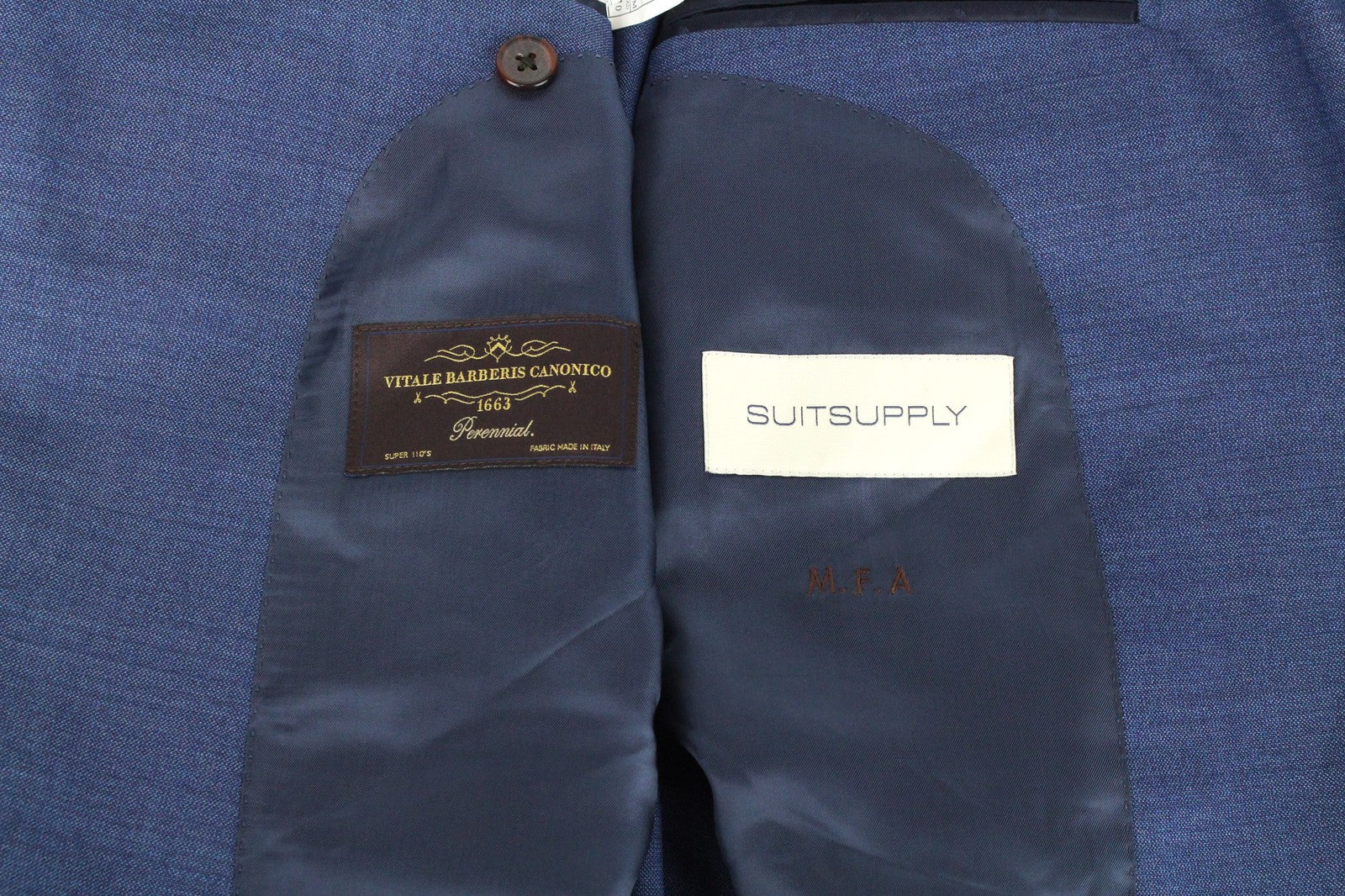 SUITSUPPLY La Spalla Men Suit UK48R Blue Single-Breasted Lined Pure Wool 3 Piece