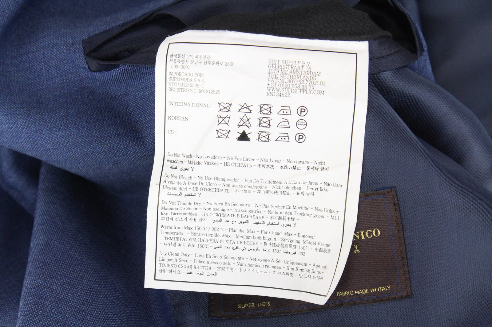 SUITSUPPLY La Spalla Men Suit UK48R Blue Single-Breasted Lined Pure Wool 3 Piece