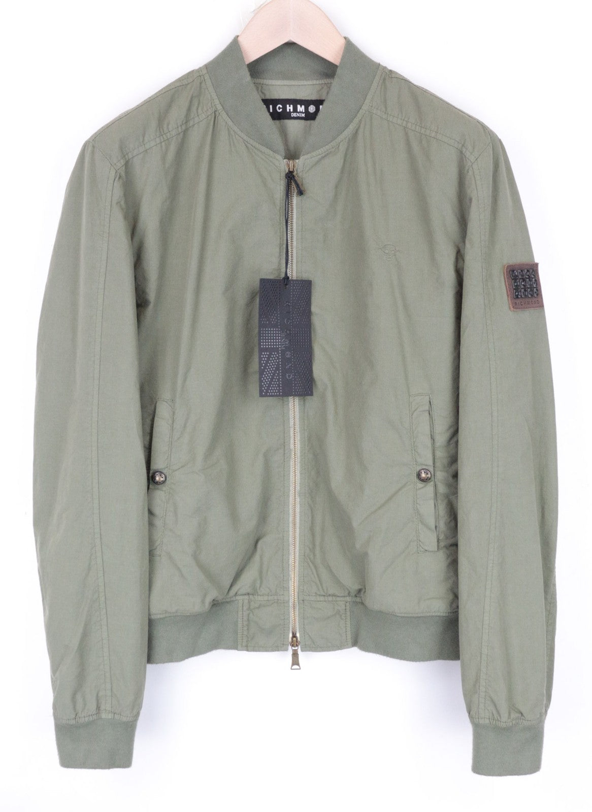 RICHMOND Men Jacket 48 M Green Pure Cotton Lightweight Zipped Bomber