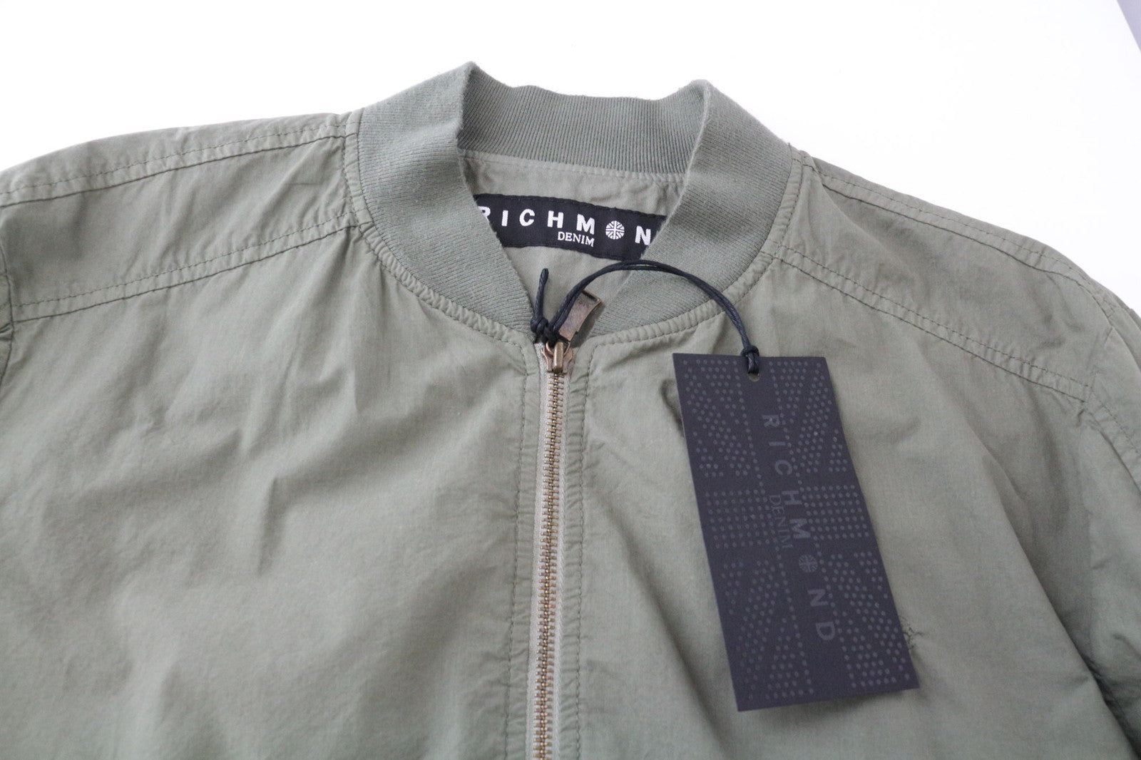 RICHMOND Men Jacket 48 M Green Pure Cotton Lightweight Zipped Bomber