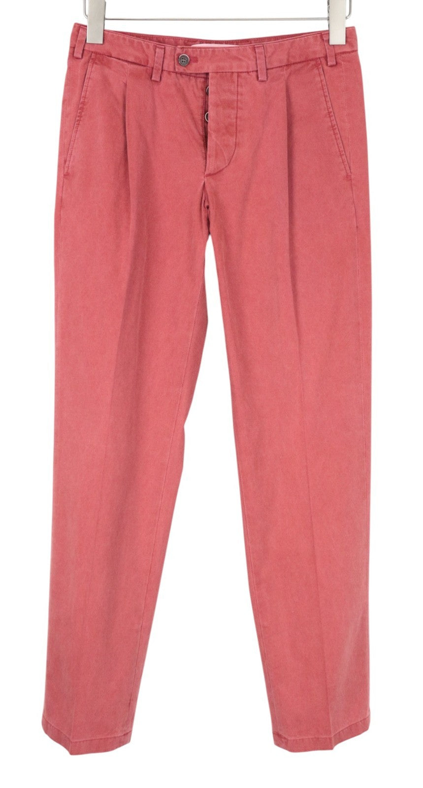 SUITSUPPLY Men Trousers UK32R Red Cotton Blend Pleated Front Button-Fly Chino