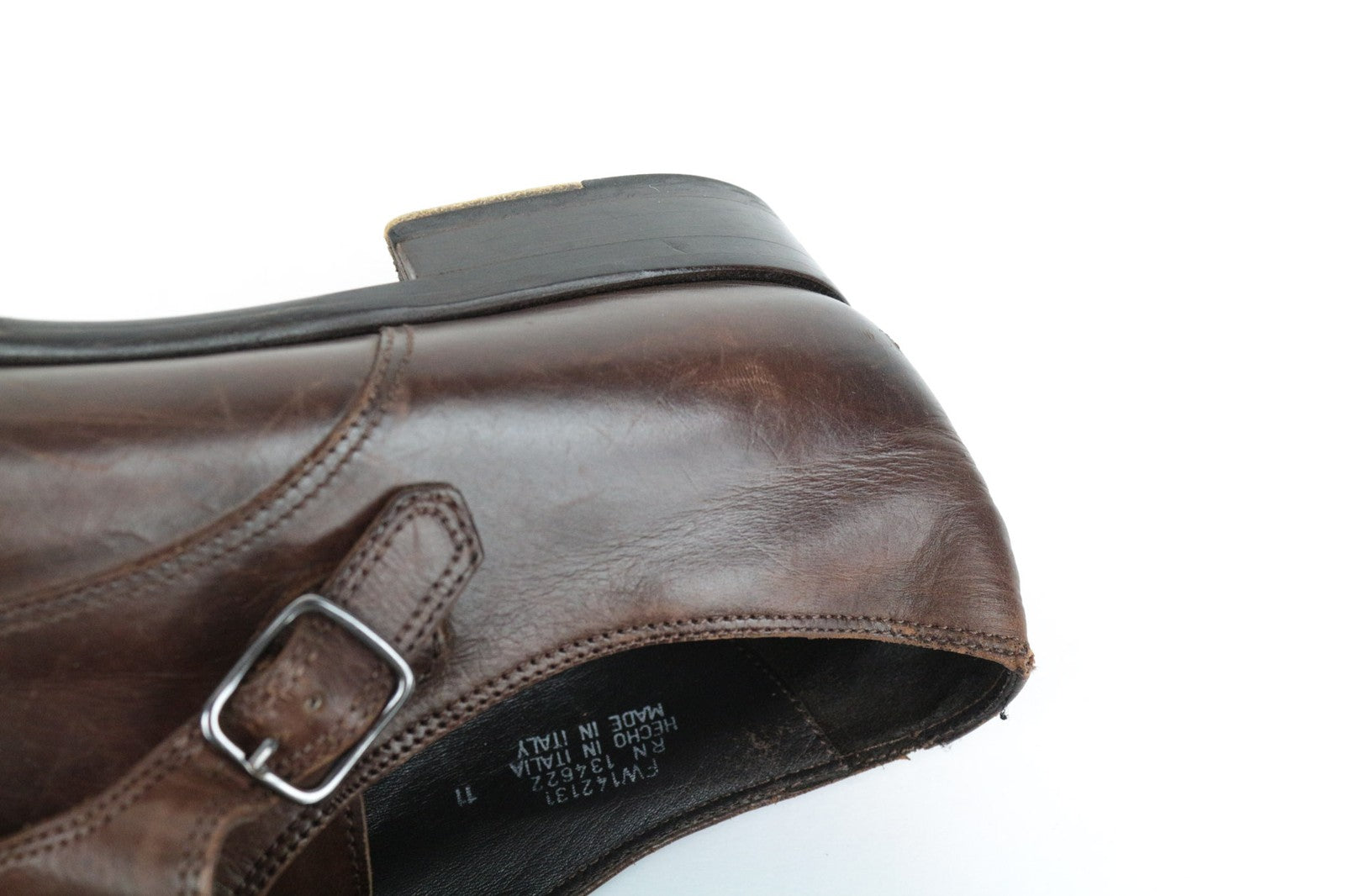 SUITSUPPLY Men Casual Shoes EU45 Brown Leather Double-Buckled Classic Low-Top