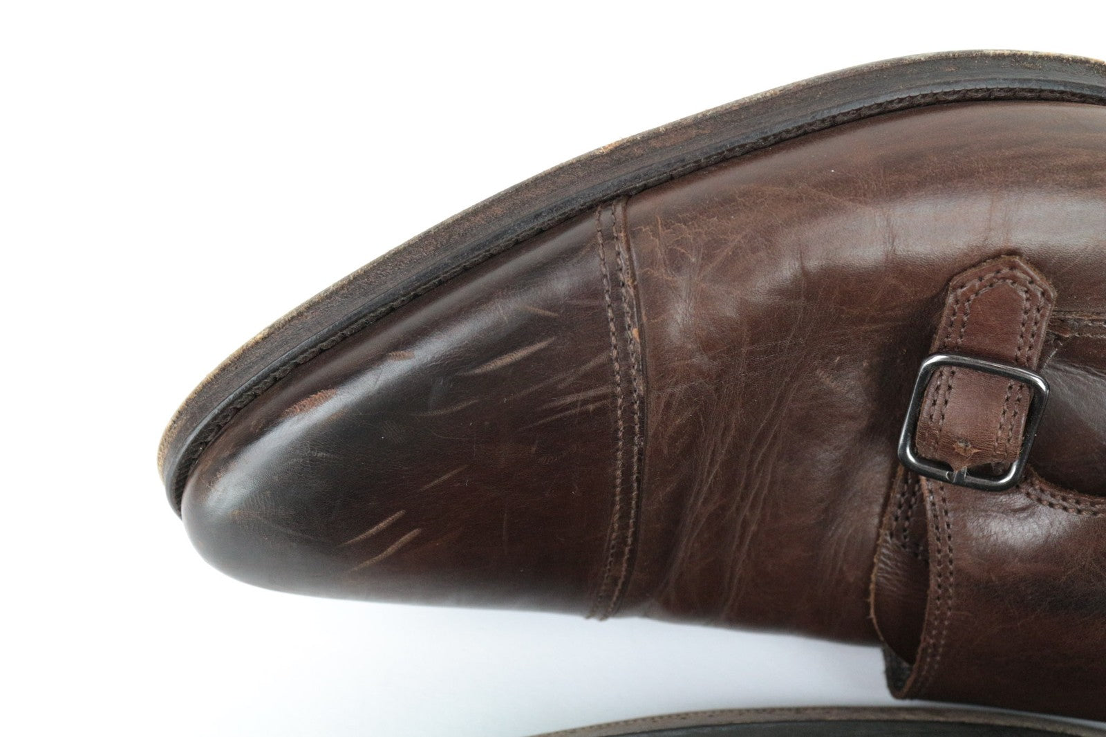 SUITSUPPLY Men Casual Shoes EU45 Brown Leather Double-Buckled Classic Low-Top