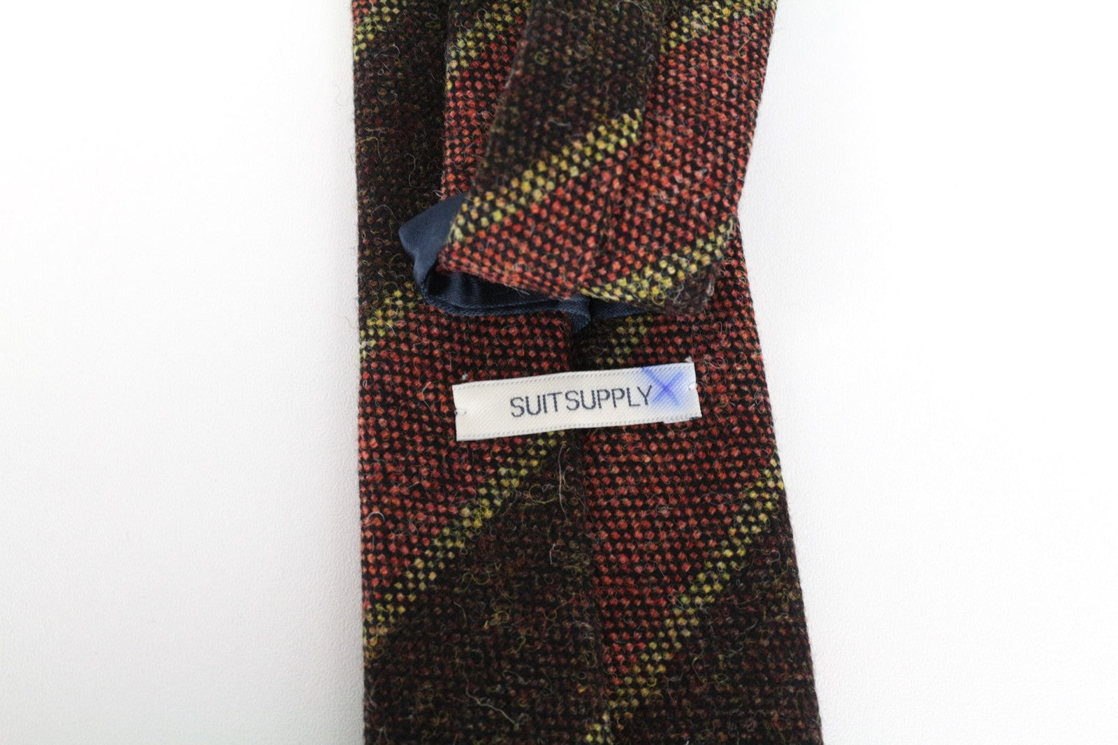 SUITSUPPLY Men Tie ~150 x 8 cm Brown Striped Melange Wool Formal Pointed-End