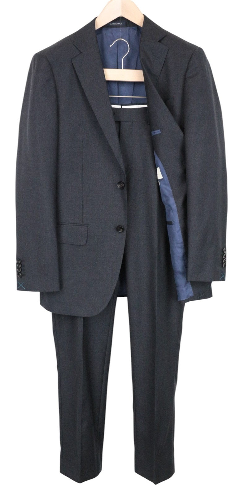 SUITSUPPLY Napoli Men Suit UK36R Formal Lined Notch Lapel Grey Pure Wool 2 Piece