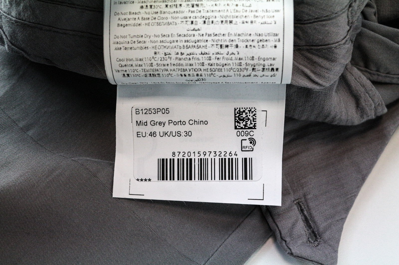 SUITSUPPLY Porto Novo Men Trousers UK30R Cotton Stretch Grey Pleated Chino