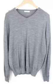SUITSUPPLY Men Sweatshirt 2XL Grey Pure Merino Wool Long Sleeved V-neck Pull On