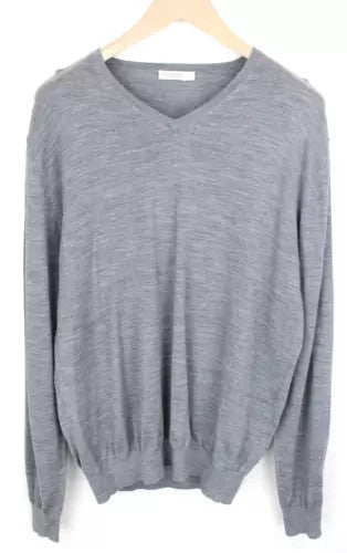 SUITSUPPLY Men Sweatshirt 2XL Grey Pure Merino Wool Long Sleeved V-neck Pull On