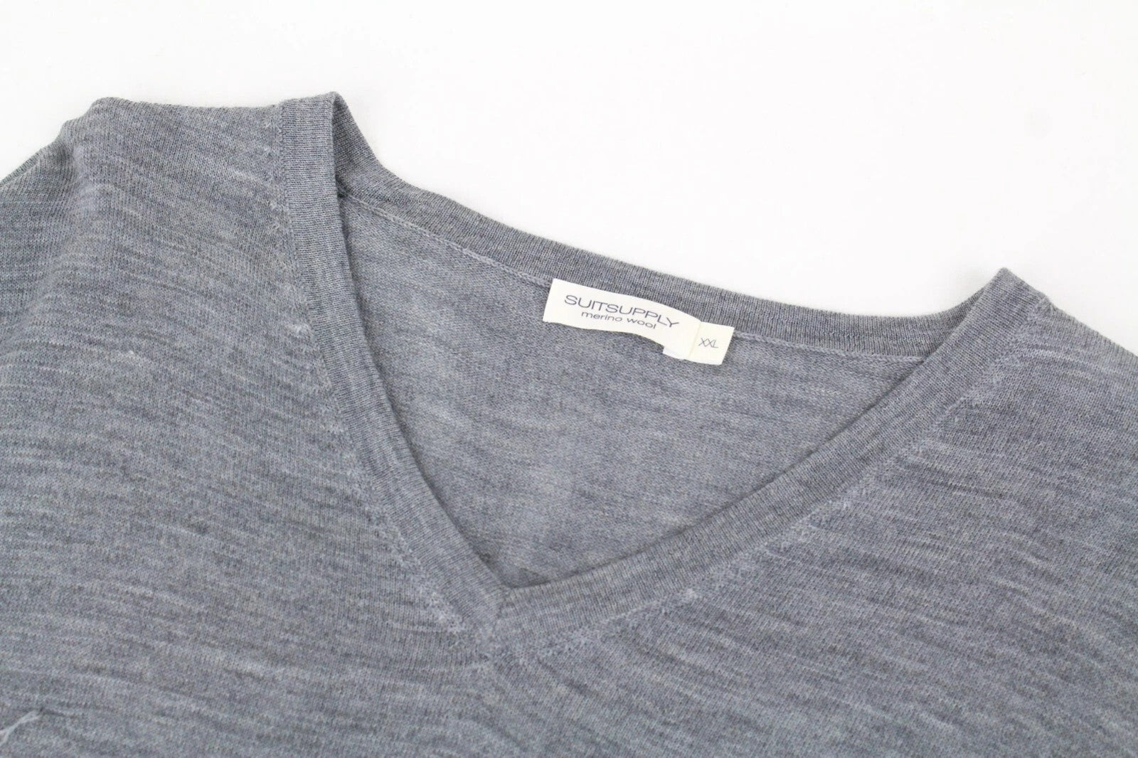 SUITSUPPLY Men Sweatshirt 2XL Grey Pure Merino Wool Long Sleeved V-neck Pull On