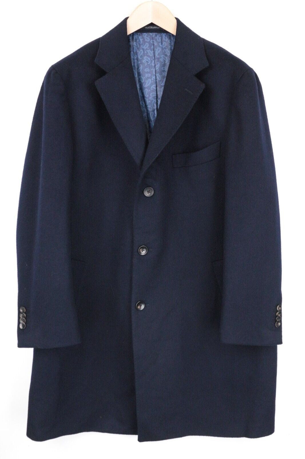 SUITSUPPLY Vicenza Men Coat UK48R Navy Pure Wool Single-Breasted Notch Lapel