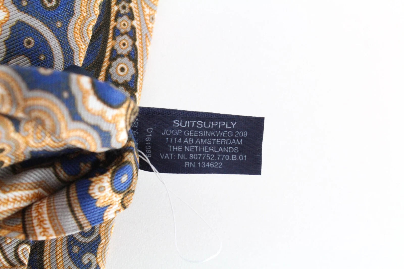 SUITSUPPLY Men Tie ~150 x 8 cm Blue Beige Patterned Cotton Silk Pointed-End