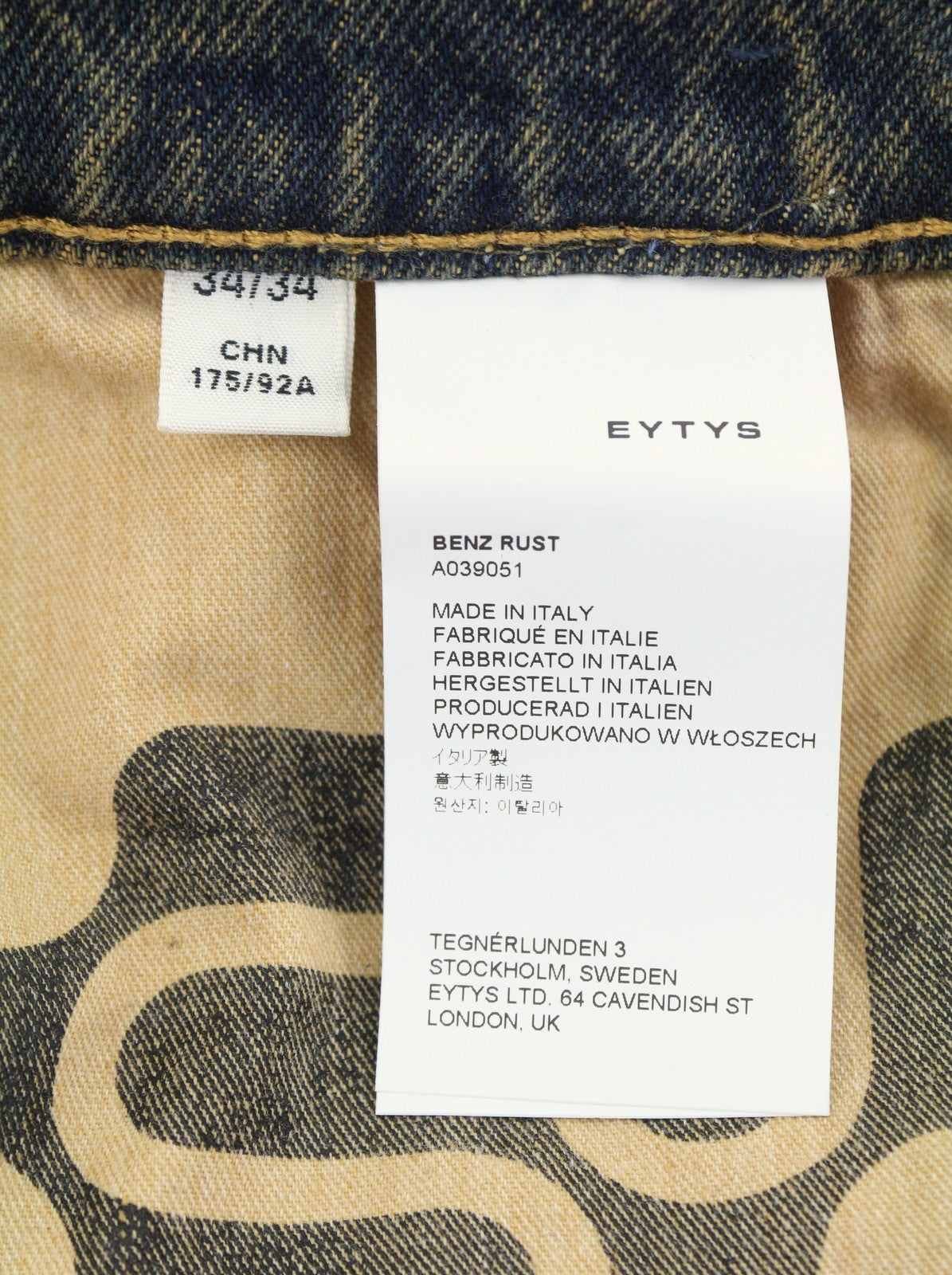 EYTYS Benz Rust Baggy Fit Men Jeans W34/L34 Orange & Blue Washed Unisex RRP370