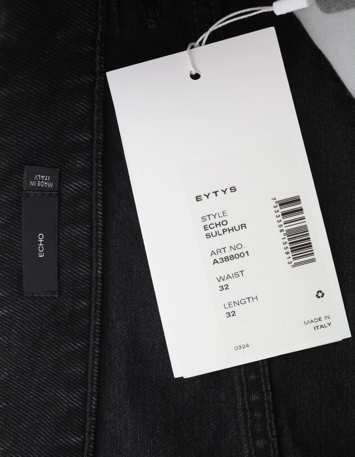 EYTYS Echo Sulphur Ultra Baggy Fit Men Jeans W32/L32 Black Unisex RRP370