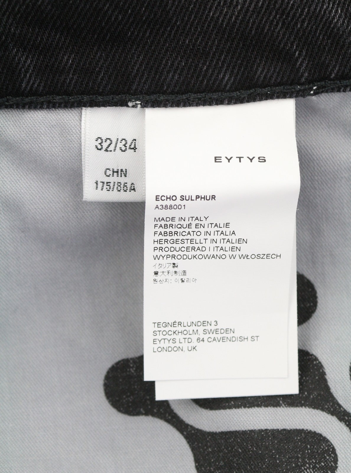 EYTYS Echo Sulphur Ultra Baggy Fit Men Jeans W32/L34 Black Unisex RRP370
