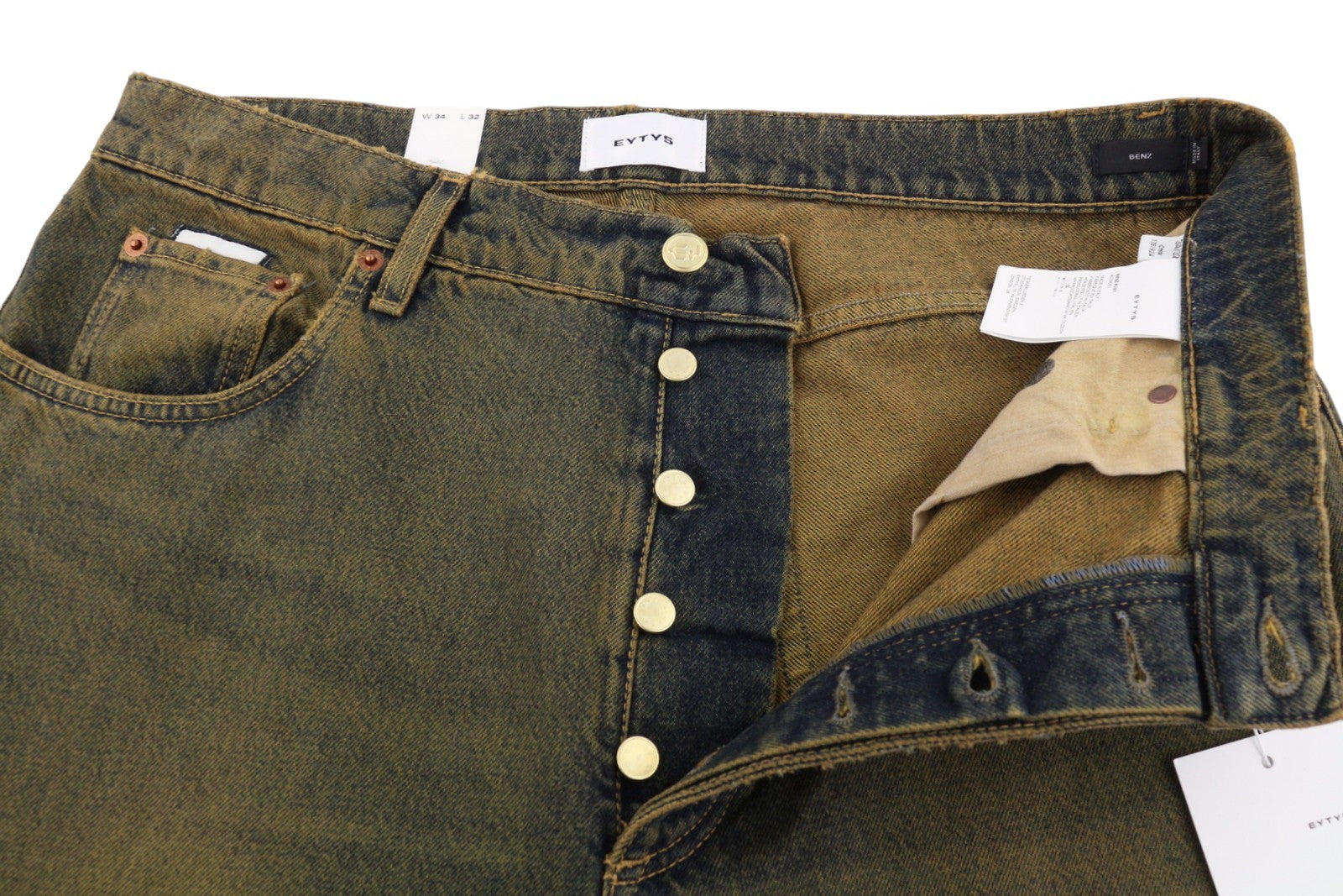 EYTYS Benz Rust Baggy Fit Men Jeans W34/L32 Orange & Blue Washed Unisex RRP370