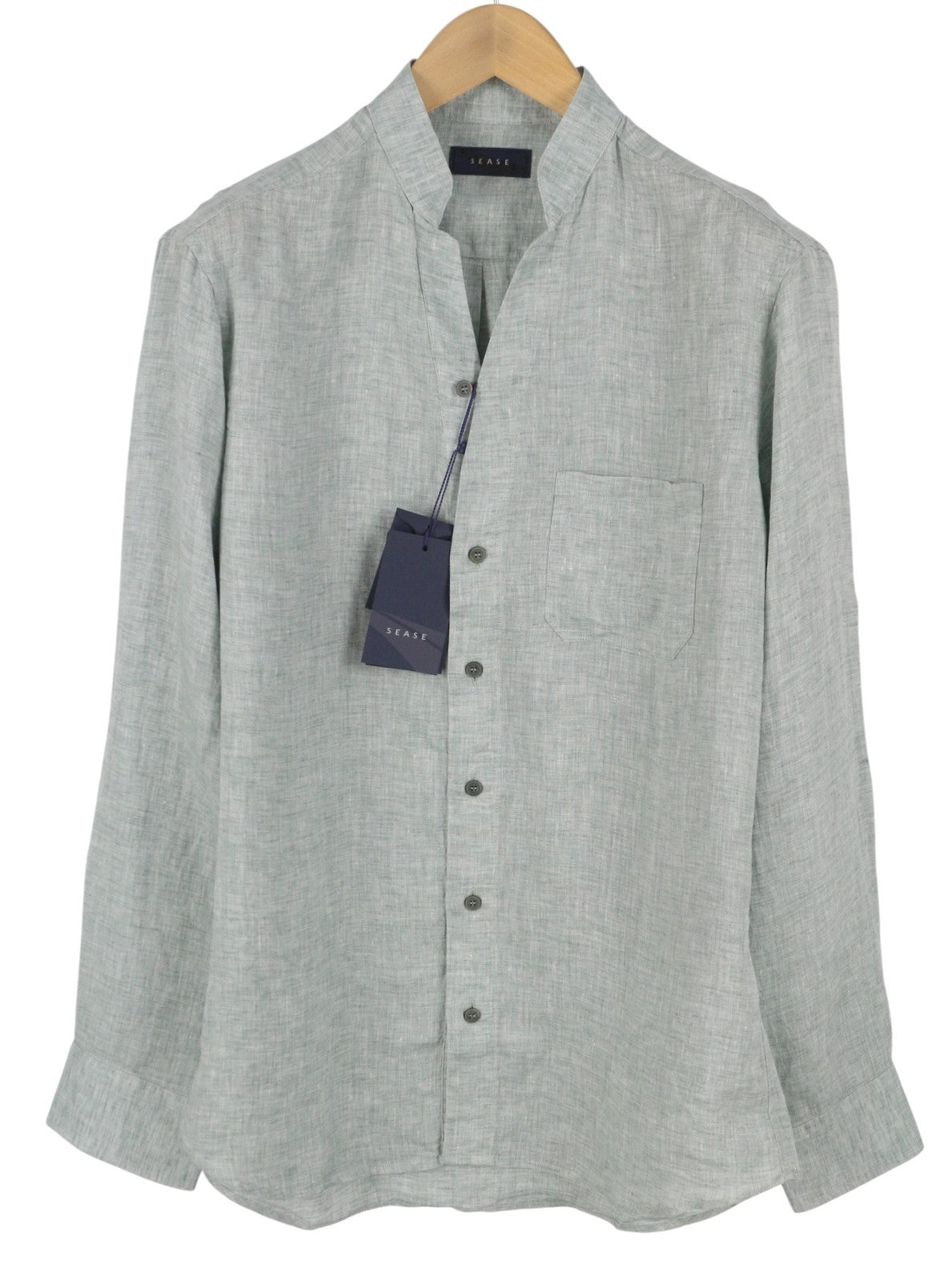SEASE SC030 Fish Tail Men Shirt M Green Melange Linen Button Up RRP510