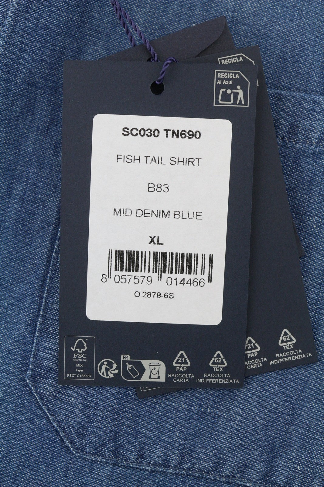 SEASE TN690 Fish Tail Men Shirt XL Mid Denim Blue Button-Up Linen Blend RRP510