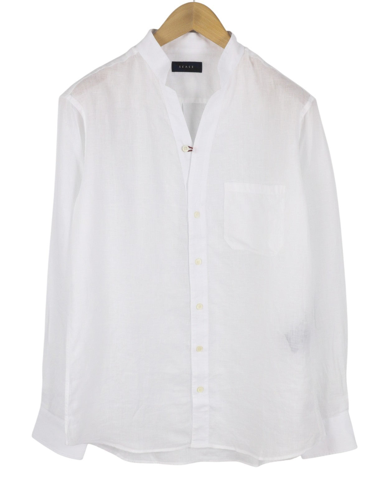 SEASE TN420 Fish Tail Men Shirt S White Linen Button-Up Patch Pocket RRP510