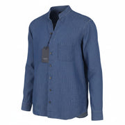 SEASE TN690 Fish Tail Men Shirt M Mid Denim Blue Button-Up Linen Blend RRP510