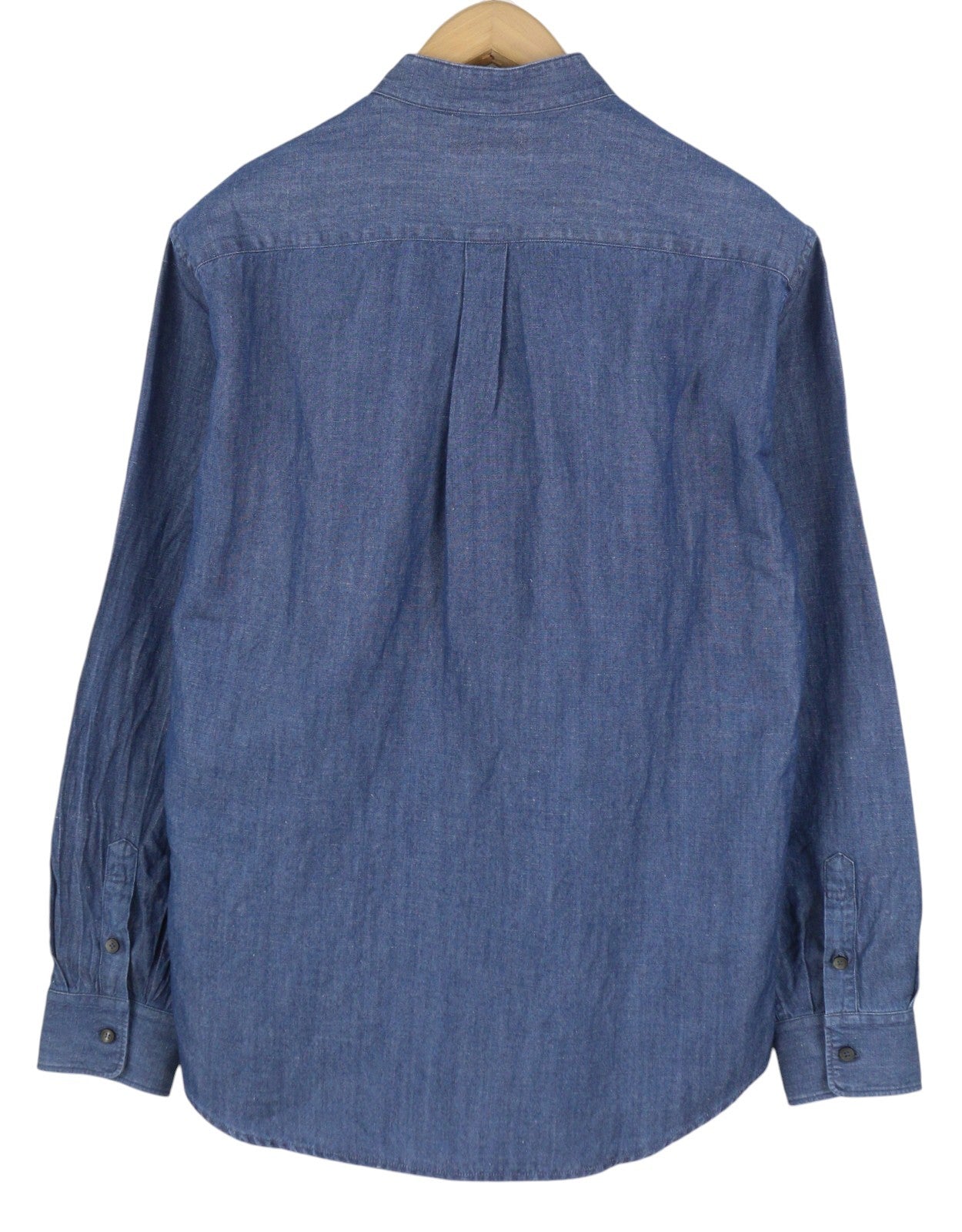 SEASE TN690 Fish Tail Men Shirt M Mid Denim Blue Button-Up Linen Blend RRP510