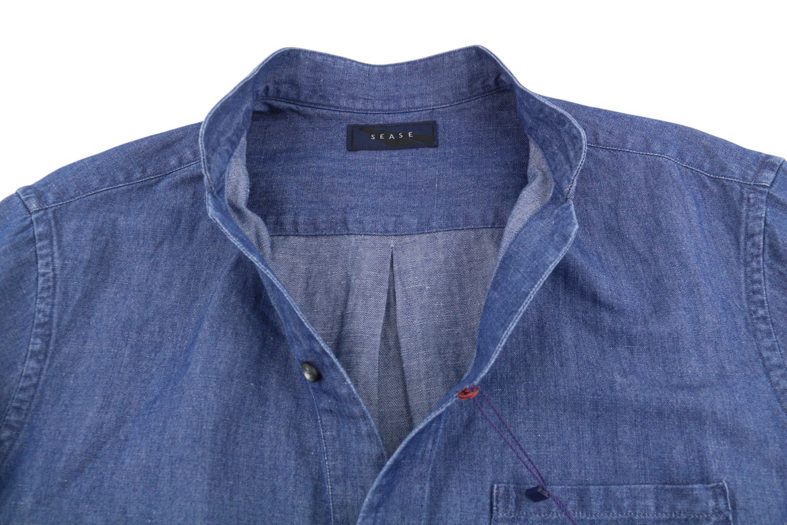 SEASE TN690 Fish Tail Men Shirt M Mid Denim Blue Button-Up Linen Blend RRP510