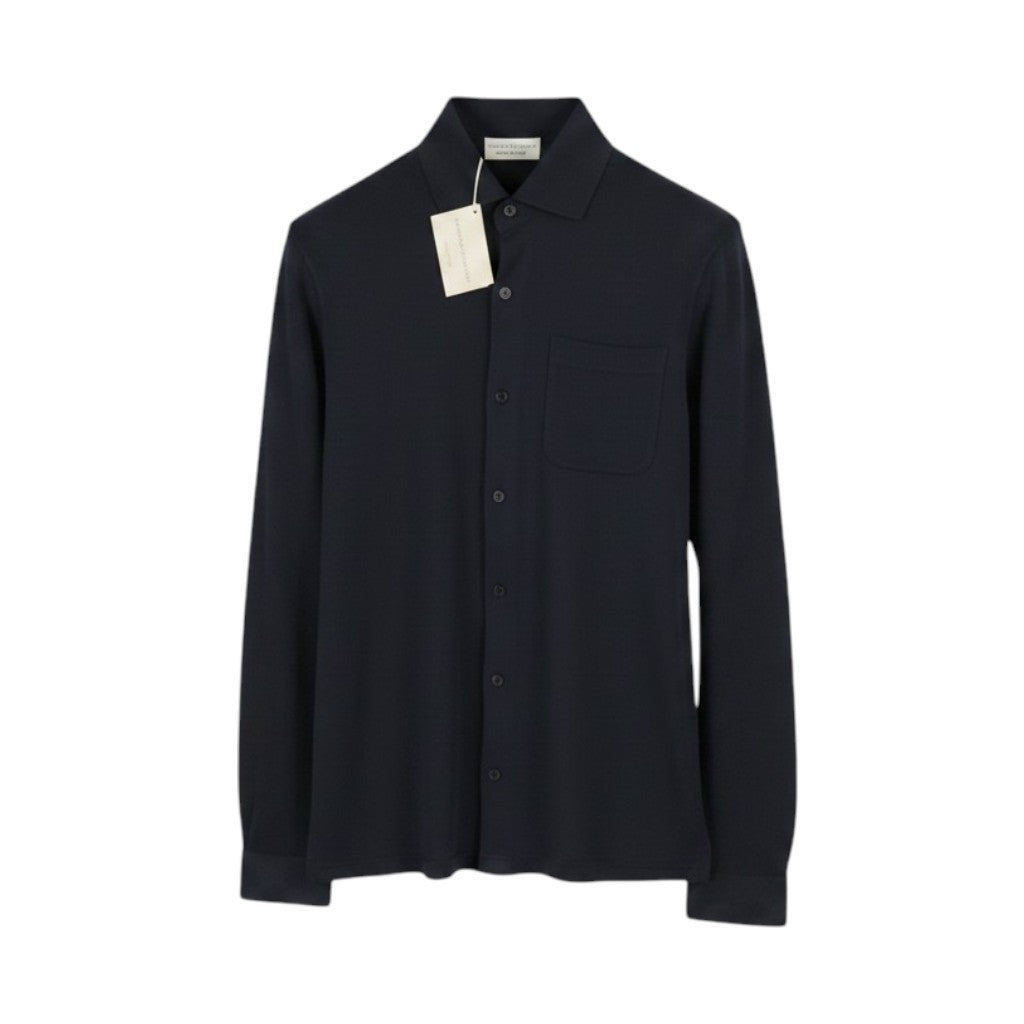 FILIPPO DE LAURENTIIS Men Shirt IT48 S Dark Blue Cotton Tricot Cutaway Neck